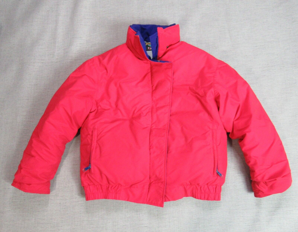 Vintage LL Bean Jacket Womens Large Red Down Bomber Nylon Coat USA Made 80s Zip